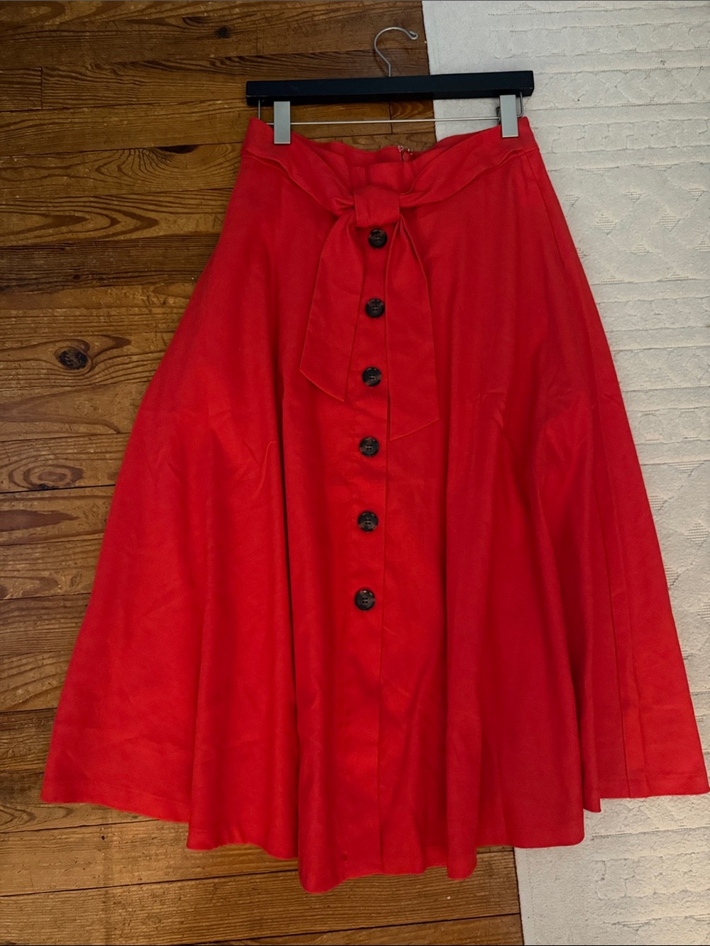 NWT Red High-Waist Button-Front Midi Skirt